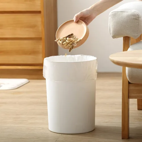 Vista 6 de Lyellfe Paquete de 6 cubos de basura pequeños, papelera redonda de plástico de 1.5 galones con asas, contenedor de basura blanco para espacio