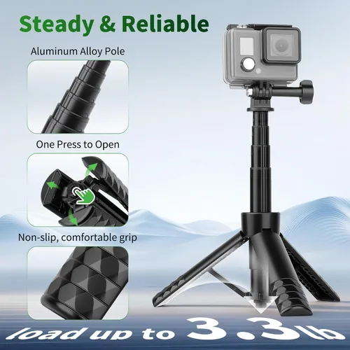 Vista 6 de JOILCAN Mini trípode para selfie stick de 25.2", trípode portátil con mango Cámara de acción Selfie Stick para GoPro Hero 13/12/11/10/9/8/Max