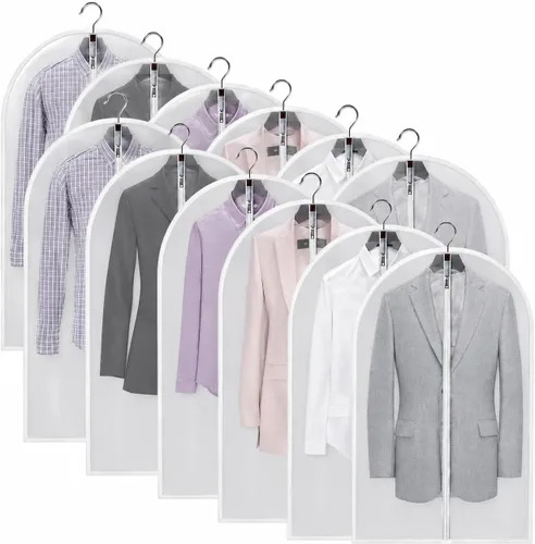 Vista 14 de Fundas de plástico para colgar la ropa (juego de 12) protectores de ropa de armario, funda transparente transpirable con refuerzo de 2 pulgadas