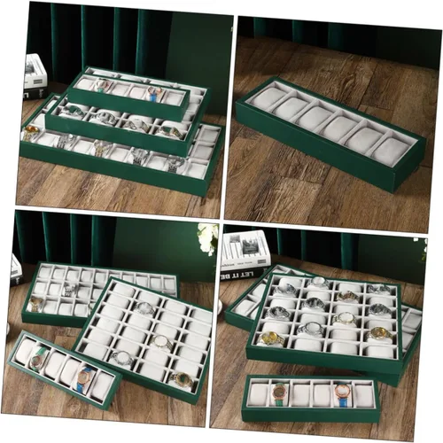 Vista 8 de NOLITOY 6-Grid Reloj de almacenamiento reloj inteligente para hombres joyas pulseras pendientes titulares reloj organizador bandeja hombre reloj