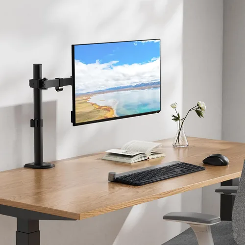 Vista 7 de Mount-It! Soporte de escritorio para dos monitores, soporte para pantallas de computadora LCD LED, atril con abrazadera con dos brazos articulables