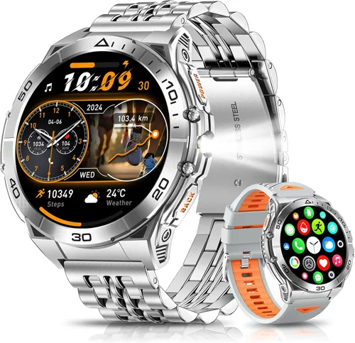 Vista 9 de Military Smart Watch for Men (2 Bands), AMOLED Rugged Tactical Smartwatch with Flashlight & Bluetooth Call, Waterproof Fitness Tracker with 116