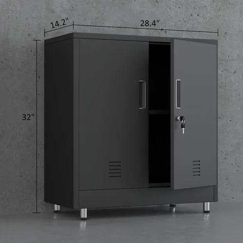 Vista 3 de JINGUR Armario de almacenamiento de metal con puertas de bloqueo y estante ajustable, pequeño aparador con cerradura para oficina en casa, pasillo