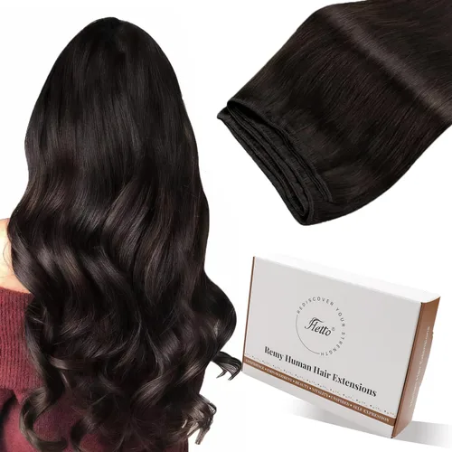 Vista 34 de Hetto - Extensiones de cabello humano real para coser, color negro azabache, #1, 12 pulgadas, 2.47 onzas Adhesivo suave, fuerte, uso diario