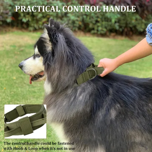 Vista 5 de Collar táctico para perro con asa - Collar militar ajustable de entrenamiento para perros de nailon suave y hebilla de metal resistente para perros