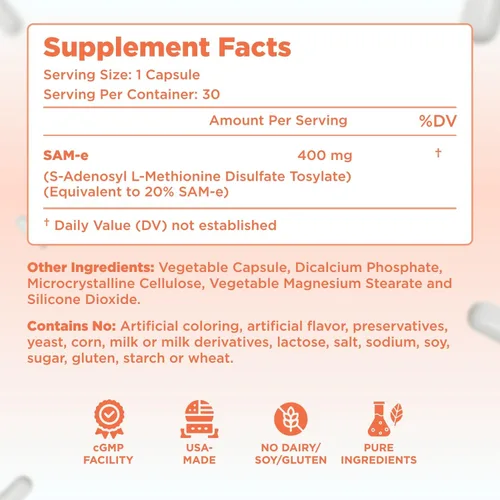 Vista 2 de Clear Formulas Bioactive SAM-e 400 mg - Suplemento SAM-e de alta resistencia con forma S, S biológicamente activa para el hígado y el estado
