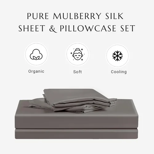 Vista 6 de THXSILK Juego de funda de edredón de seda de 4 piezas, sábanas de seda, juegos de cama de lujo, ultra suave, lavable a máquina, duradera, 100% seda