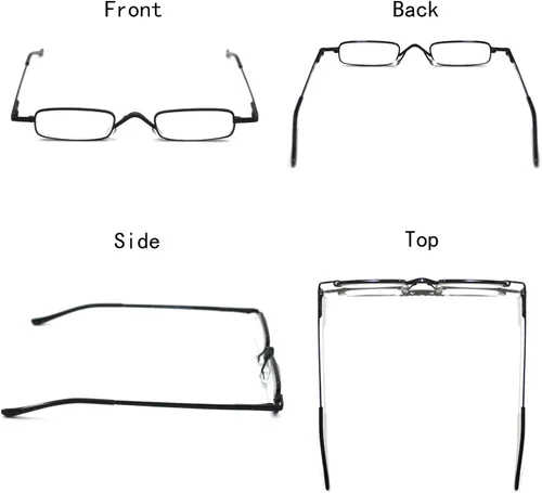 Vista 4 de Mini gafas de lectura de metal súper ligeras con estuche compacto, negro, plomizo 2PK-Negro
