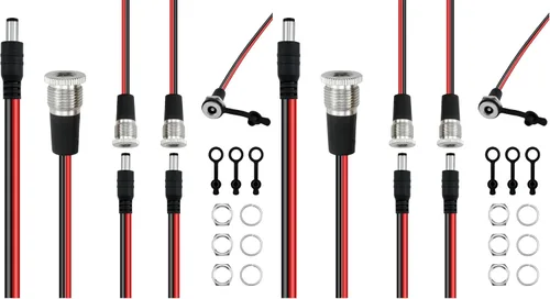 Vista 11 de SDTC Tech - Juego de 3 enchufes de alimentación CC de 0.2 x 0.1 in 10A DC Power Jack Socket Threaded Female Mount Connector Adapter & 12V Male DC