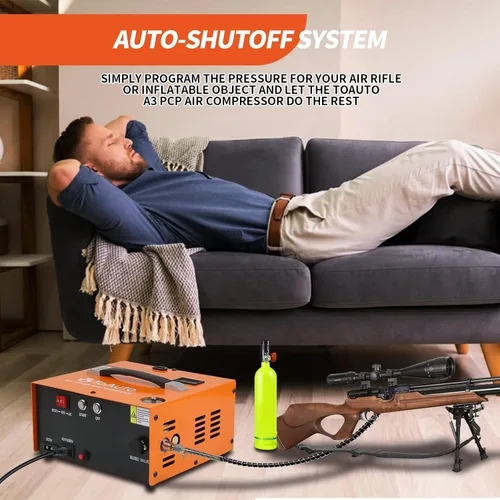 Vista 12 de TOAUTO A2X - Compresor de aire PCP mejorado, arranque con un botón, parada automática, portátil de 4500 Psi/30 Mpa, sin aceite/agua, compresor HPA