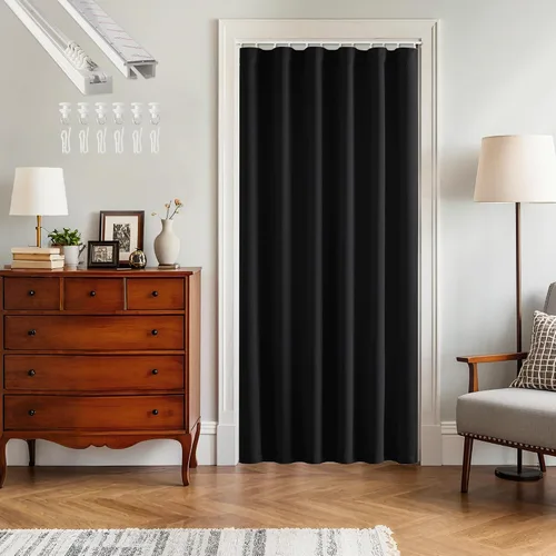 Vista 21 de RYB HOME Cortina de puerta con guía de techo, cortinas opacas de privacidad para puerta francesa, dormitorio, sala de estar, ventana de bahía