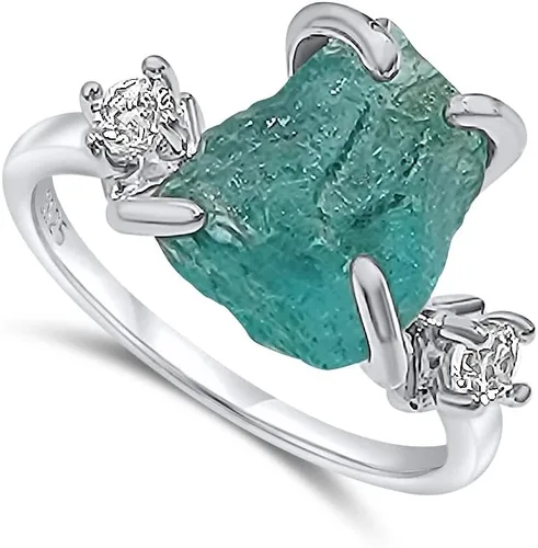 Vista 31 de Anillo de cristal crudo real con piedra natal, plata de ley, oro blanco, regalo de joyería para ella, regalo de Navidad, Día de la Madre
