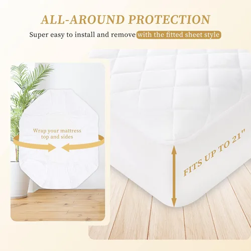 Vista 7 de Funda acolchada ajustable para colchón individual XL, protector de colchón impermeable, bolsillo profundo elástico que se adapta a hasta 21