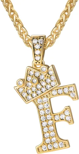 Vista 32 de U7 Crown Initial Number Necklace for Men Women A-Z Letter Pendant Chain a. Oro