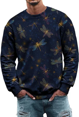 Vista 11 de MARSVOVO Sudadera para hombre 2025 para otoño e invierno, cuello redondo, básica, holgada, cómoda, cálida, moderna, casual, estampado, sin botones