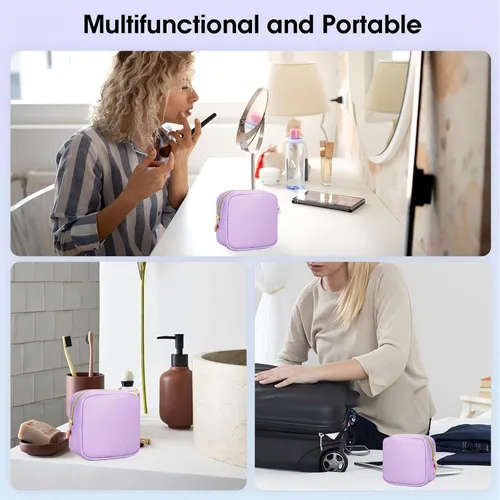 Vista 6 de Wandering Nature Pequeña bolsa de maquillaje para bolso, bolsa de cosméticos con cremallera para mujer, bolsa de viaje de cuero vegano ecológico