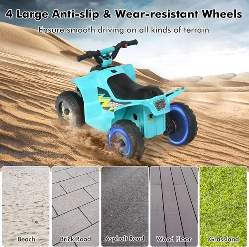 Vista 6 de DORTALA ATV para niños, auto motorizado de juguete alimentado por batería de 6 V, ruedas antideslizantes, Quad eléctrico de 4 ruedas para niños de 3