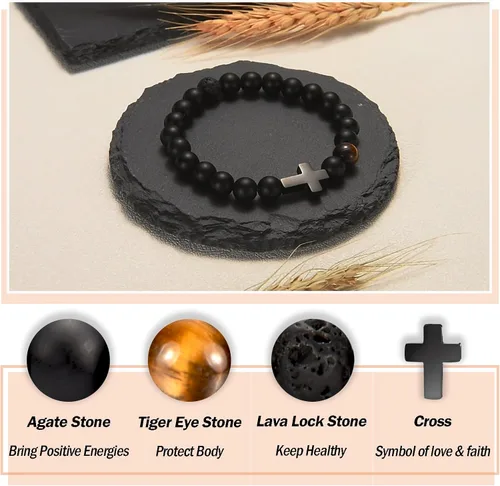 Vista 3 de Pulsera de cruz para hombre, adolescente, niños, regalos para papá, marido, padrino, hijo, nieto, sobrino, aniversario, cumpleaños, Navidad