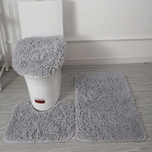 Vista 12 de Juego de 3 tapetes de baño para baño, suaves, antideslizantes, suaves, en forma de U, tapete para inodoro, tapete de baño y tapa de inodoro