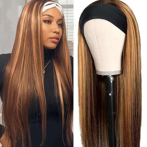 Vista 21 de Aiterina - Peluca de cabello humano con diadema de onda profunda para mujeres negras, cabello brasileño remy, sin pegamento, sin encaje frontal