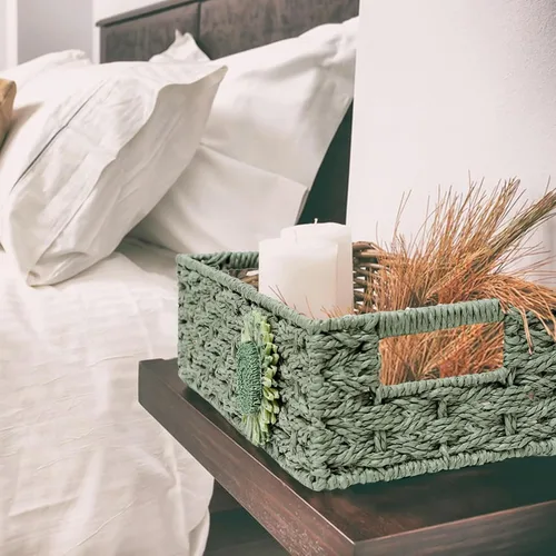 Vista 6 de Cesta de papel higiénico para organizador de baño con tapa de tanque - Verde