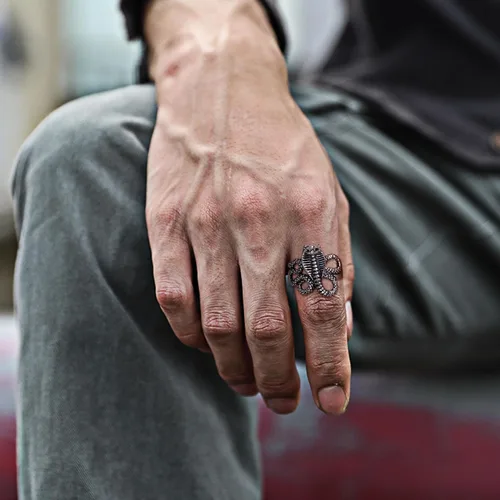Vista 5 de FIBO STEEL 1 anillo de serpiente gótico vintage para hombre Eboy