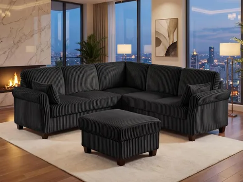 Vista 10 de Sofá modular modular en forma de V de 90.6 pulgadas, sofás esquineros de pana con otomana de almacenamiento, sofá grande tapizado de 6 asientos