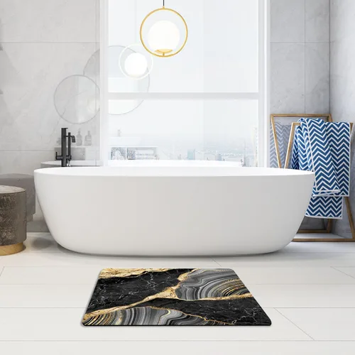 Vista 3 de Alfombra de baño, alfombra de baño de mármol negro y dorado, tapete antideslizante para decoración del hogar, tapete de barro para interiores