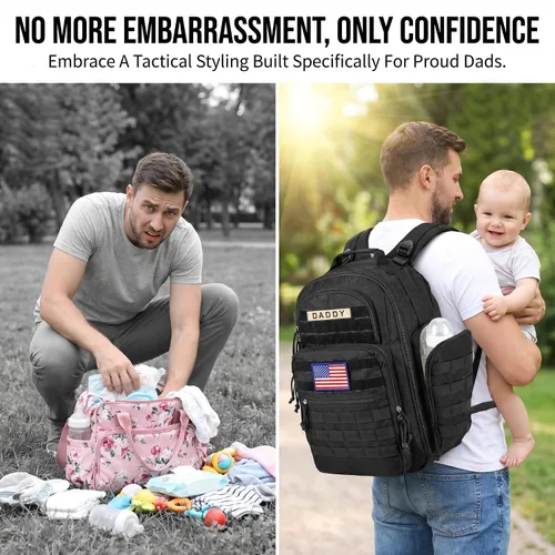 Vista 2 de SHARKMOUTH Mochila para pañales para papá y mamá, paquete de pañales militares Molle con soportes aislados para botellas y bolsillo para toallitas