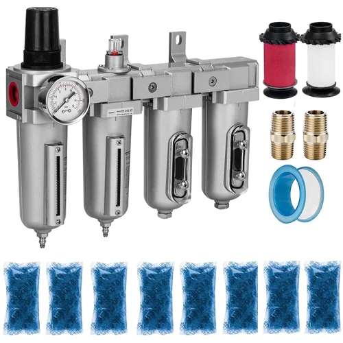 Vista 10 de NANPU 1/2" NPT Sistema de secado de aire de grado industrial de 3 etapas - Filtro de partículas, filtro coalescente, secador desecante y regulador