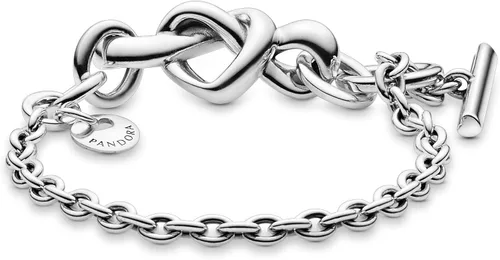 Vista 2 de PANDORA Pulsera de plata de ley con barra en T de corazón anudado Metal no aplica