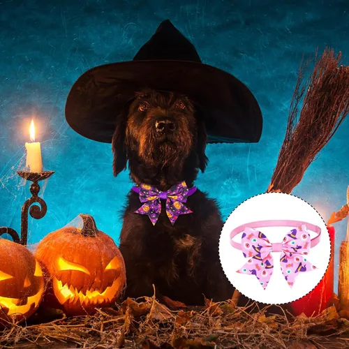 Vista 4 de Maitys 40 corbatines de Halloween para perros y gatos, collares básicos de corbatín para cachorros, accesorios para el cuello de gatito, accesorios