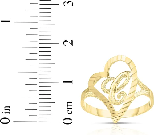 Vista 4 de Floreo Anillo de Oro Amarillo de 10 Quilates con Inicial Cursiva y Corazón