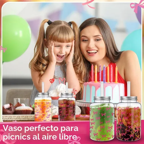 Vista 7 de Juego de 20 tazas de lazo rosa de 16 onzas, vasos de plástico