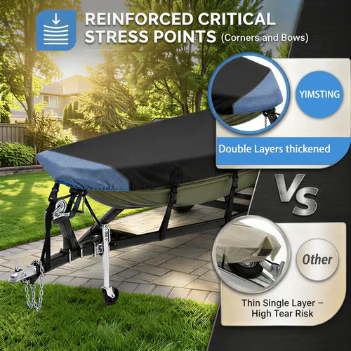 Vista 4 de Jon Boat Cover 16ft Beam Width up to 75",with Motor Cover,Black