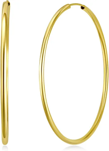 Vista 2 de Arete de aro de oro amarillo de 14 quilates de 2 mm de grosor, 9 diferentes tamaños disponibles.