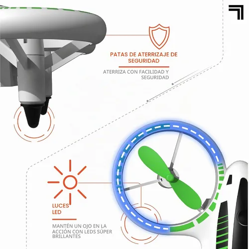 Vista 5 de SHARPER IMAGE Drone de acrobacias RC Glow Up de 2.4 GHz con luces LED, mini cuadricóptero controlado a distancia con aterrizaje asistido, avión