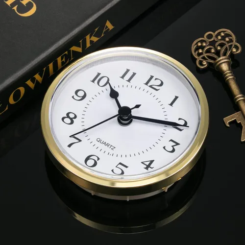 Vista 4 de Hicarer Reloj de cuarzo de 90 mm con inserción/ajuste de 3 1/2 pulgadas con número arábigo, movimiento de cuarzo (borde dorado)