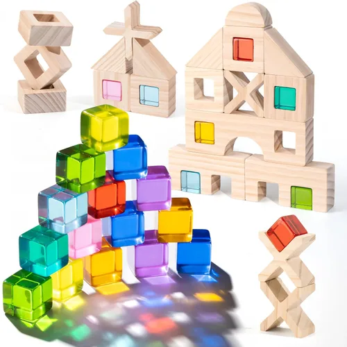 Vista 10 de Woodtoe Montessori - Juguete apilable para niños de 3, 4, 5, 6 años, bloques de construcción arcoíris para niños pequeños, bloques apilables