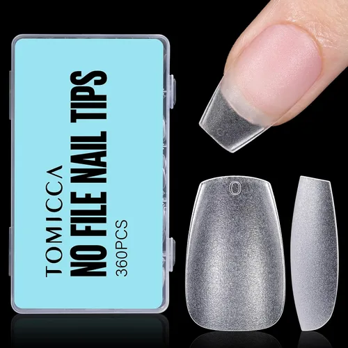 Vista 30 de TOMICCA Puntas de uñas extra cortas en forma de ataúd, 240 piezas de uñas postizas acrílicas de cobertura completa para manicura con extensión, 15