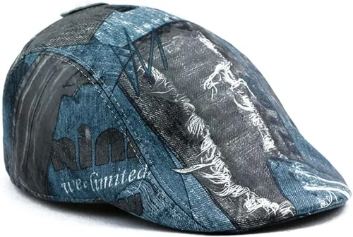 Vista 2 de Sombrero de Newsboy para hombre, proceso de impresión de cuero genuino, boina de hiedra camionero Gatsby Golf Cabbie Gorra plana
