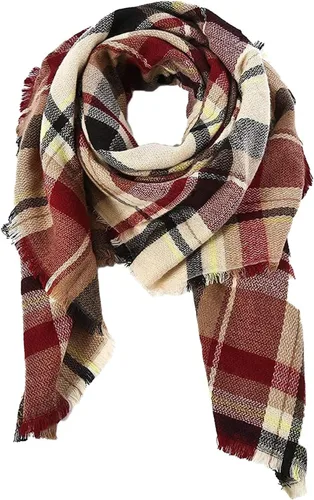 Vista 3 de Bufanda de invierno clásica con borlas a cuadros, cálida, suave, gruesa, grande, chal largo para mujer