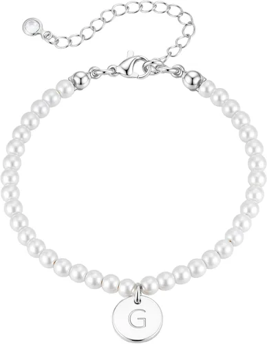 Vista 14 de Ursteel Pulsera de Perlas con Inicial para Mujer - Delicada Pulsera de Cuentas de Perlas con Letra Chapada en Oro de 14 Quilates para Mujer