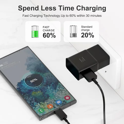 Vista 7 de Samsung Adaptador de carga rápida USB de carga rápida para Samsung Galaxy S26/S26 Ultra/S26+/S25 Ultra/S25/S25+/S25/S24/S23S8 S9 / Edge/Plus/Active