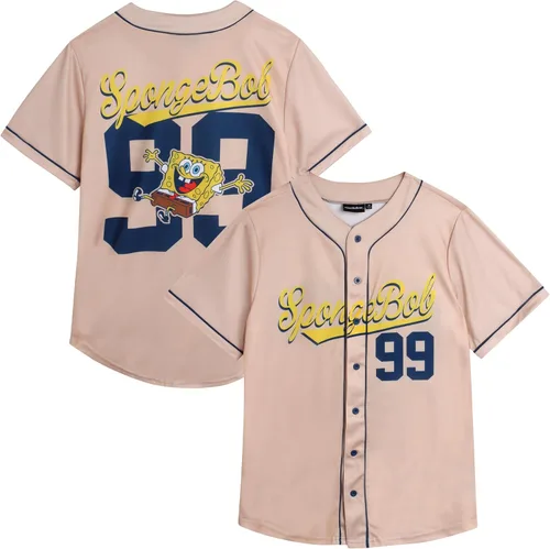 Vista 7 de Nickelodeon Camiseta de béisbol de Bob Esponja para mujer, camisa de uniforme de moda, camiseta con botones para mujer, S-L