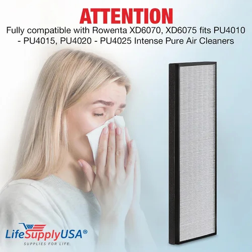 Vista 2 de XD6065 Filtro HEPA de repuesto compatible con Rowenta XD6070, se adapta a purificadores de aire puro intenso PU4010-PU4015 y PU4020-PU4025