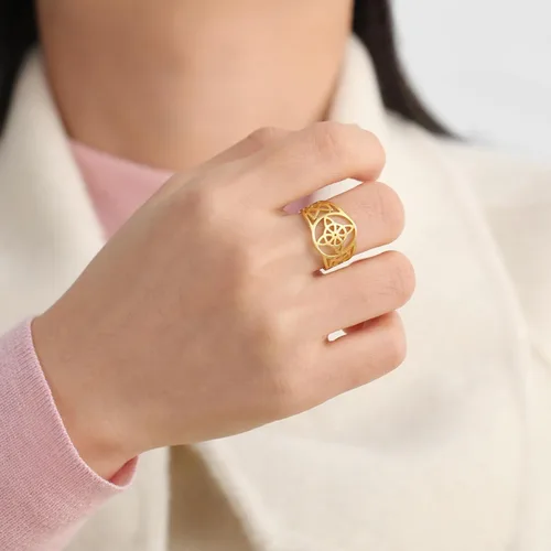 Vista 15 de UNIFT Anillo de nudo de bruja para mujer, acero inoxidable, celta, cuaternario, Wicca, estilo geométrico, anillo de nudo de brujería, amuleto