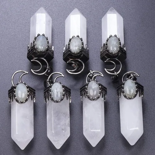 Vista 4 de Nupuyai Colgante vintage de punta de cristal curativo para mujeres y hombres, collar de piedra hexagonal con labradorita ovalada, joyería de reiki