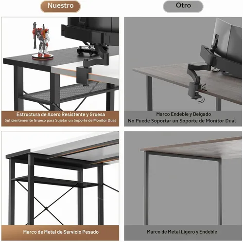 Vista 7 de Armocity Escritorio para computadora con luces LED, escritorio de 48 pulgadas con toma de corriente y USB, escritorio grande reversible con soporte