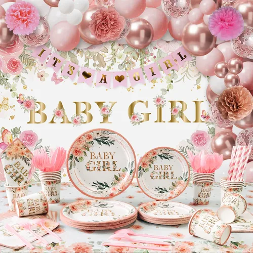 Vista 9 de Decoraciones de elefante para baby shower para niño, 224 piezas de suministros azules para baby shower (20 invitados), incluye plato de papel